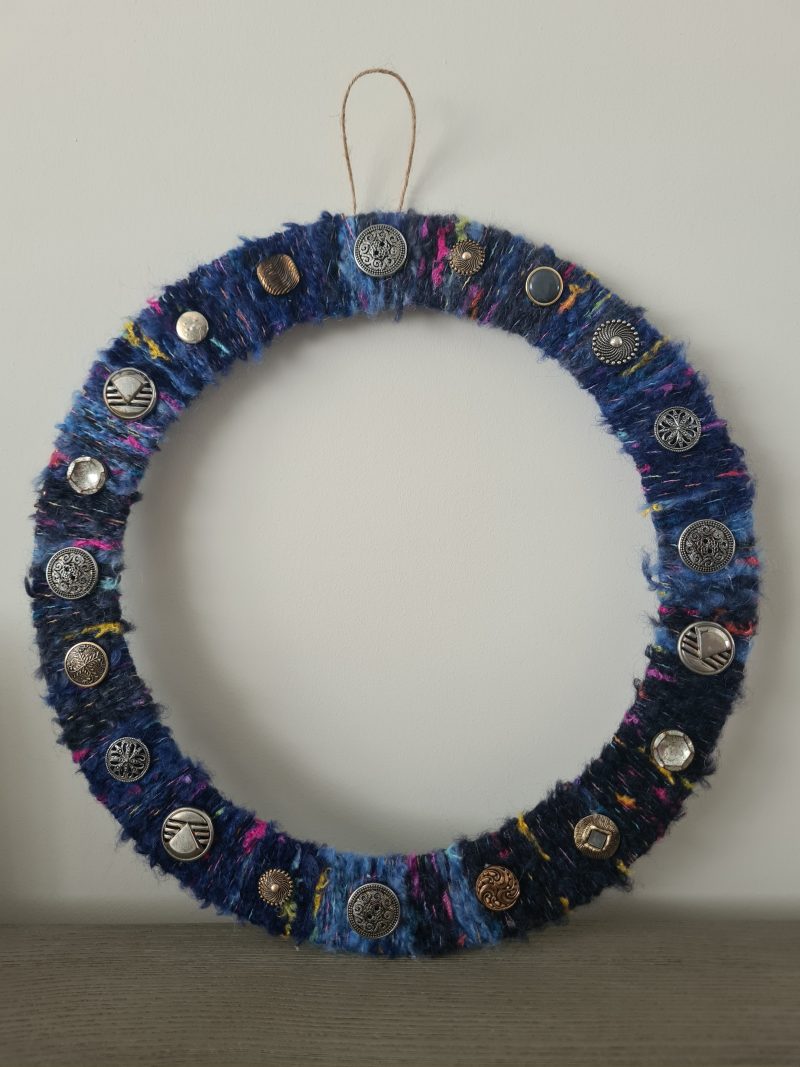 Vintage button yarn wrapped wreath