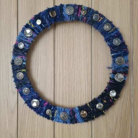 Vintage button yarn wrapped wreath