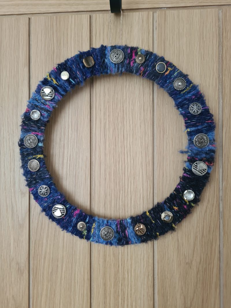 Vintage button yarn wrapped wreath