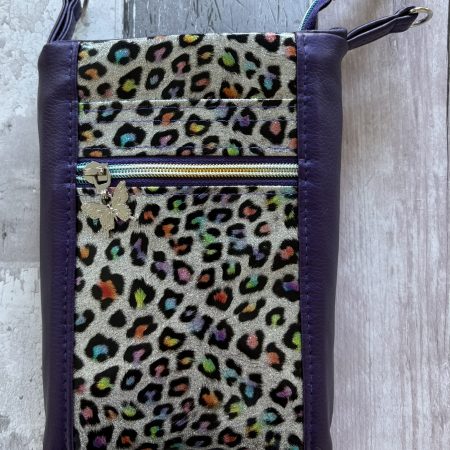 Purple and animal print mini crossbody bag