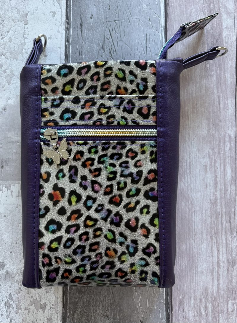 Purple and animal print mini crossbody bag