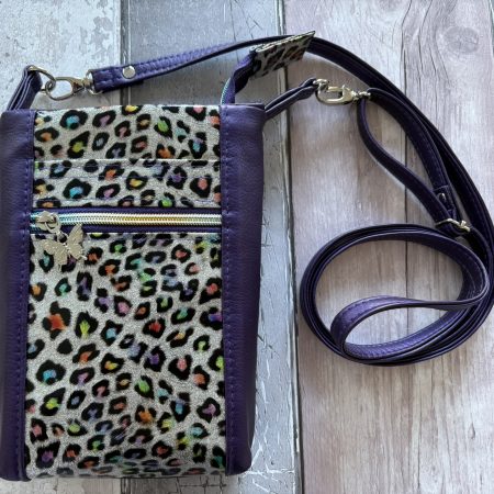 Purple and animal print mini crossbody bag