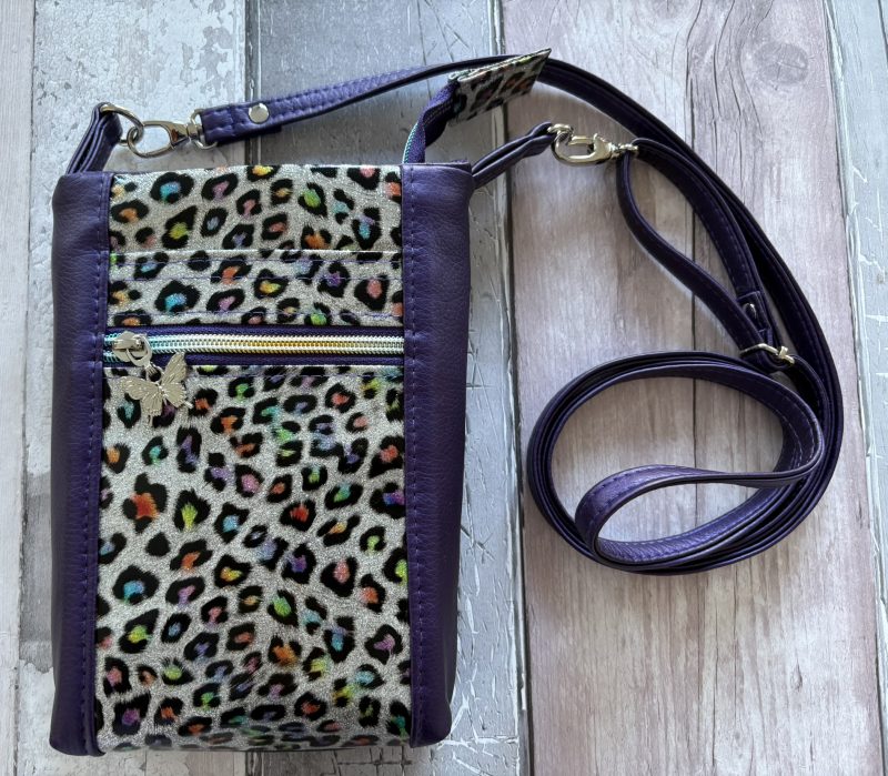 Purple and animal print mini crossbody bag