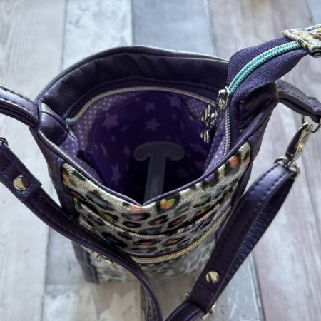 Purple and animal print mini crossbody bag