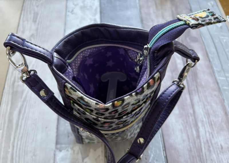 Purple and animal print mini crossbody bag