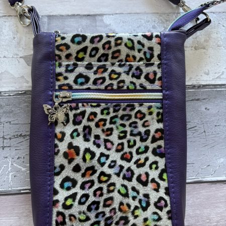 Purple and animal print mini crossbody bag