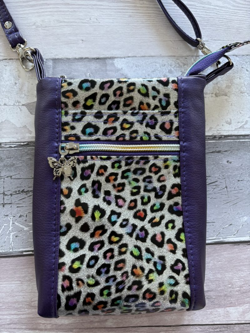 Purple and animal print mini crossbody bag