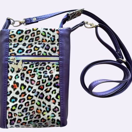 Purple and animal print mini crossbody bag