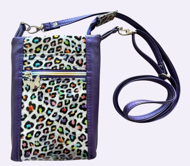 Purple and animal print mini crossbody bag