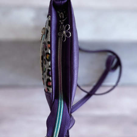 Purple and animal print mini crossbody bag