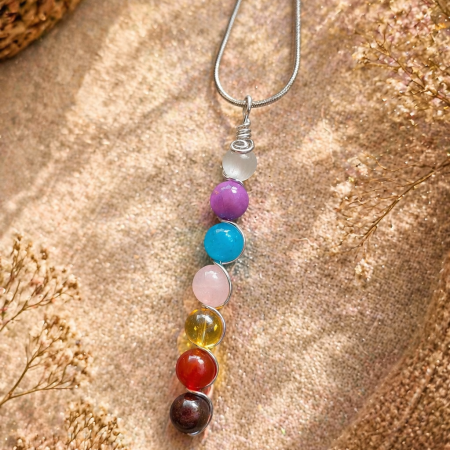 Soft 7 Chakra Crystal Pendant, Balance & Calm Energy Necklace