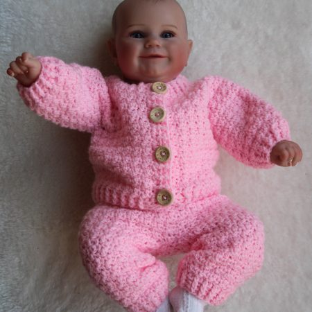 Pink Crochet Cardigan and Joggers Set for a Baby Girl