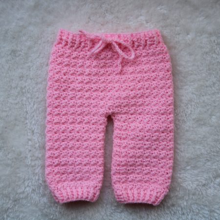 Pink Crochet Joggers for a Baby Girl with a Tie Waist