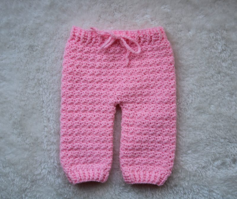 Pink Crochet Joggers for a Baby Girl with a Tie Waist