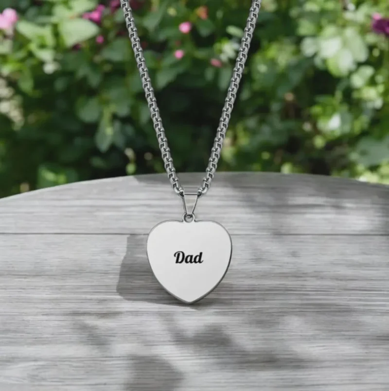 Sterling Silver Engravable Heart Necklace for Dad