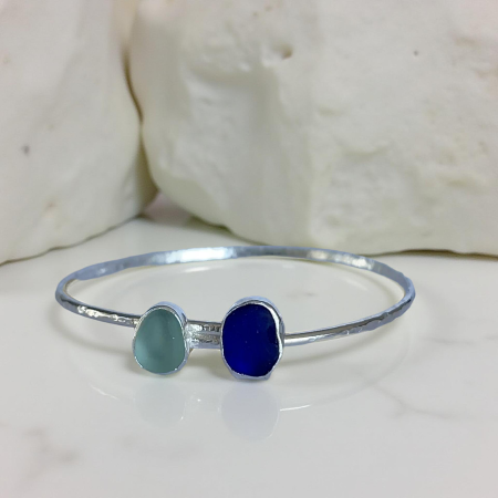 Sterling Silver Duo Sea Glass Bangle