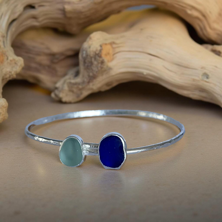 Sterling Silver Duo Sea Glass Bangle