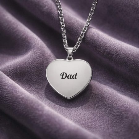 Sterling Silver Engravable Heart Necklace for Dad