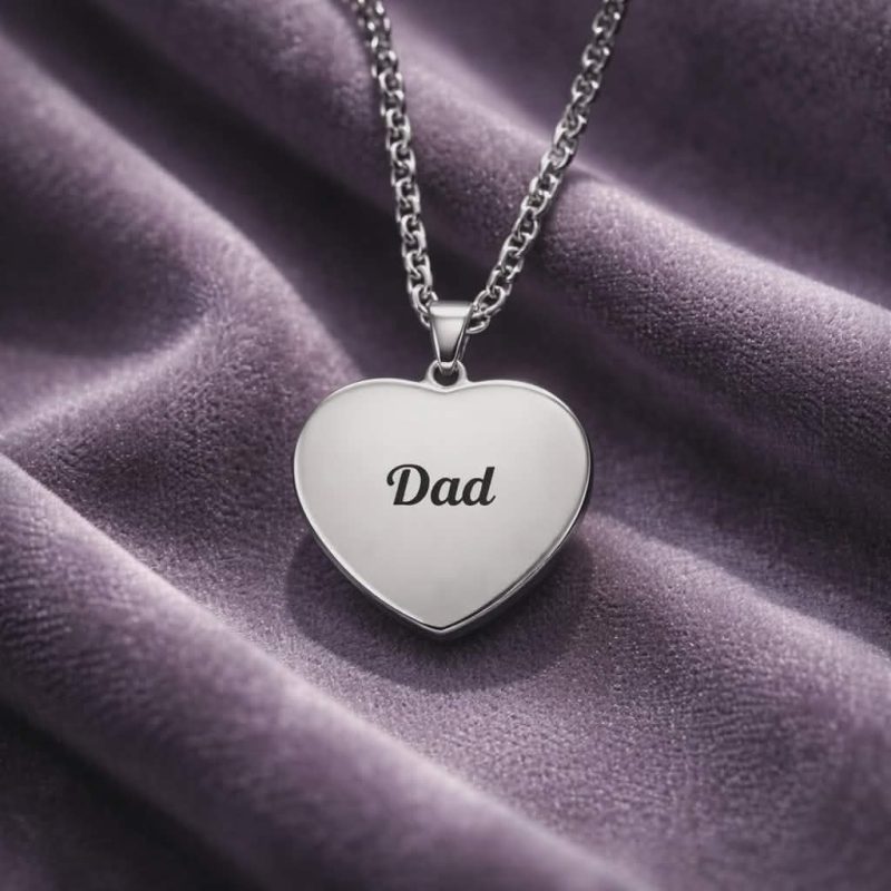 Sterling Silver Engravable Heart Necklace for Dad