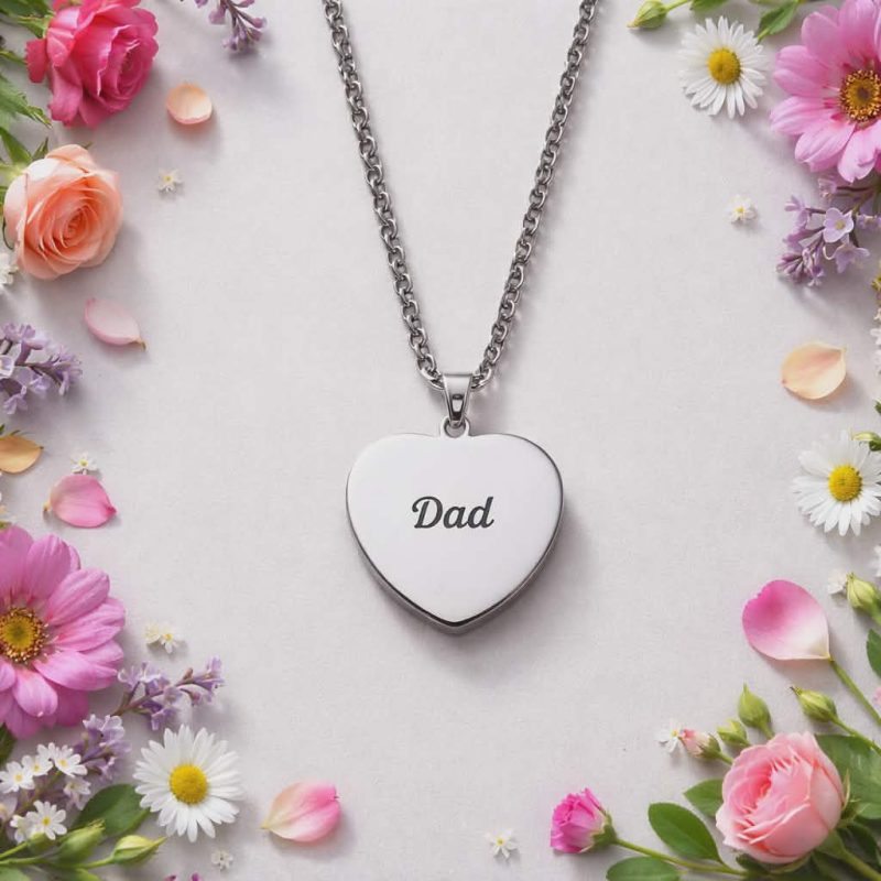 Sterling Silver Engravable Heart Necklace for Dad