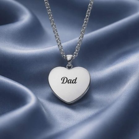 Sterling Silver Engravable Heart Necklace for Dad