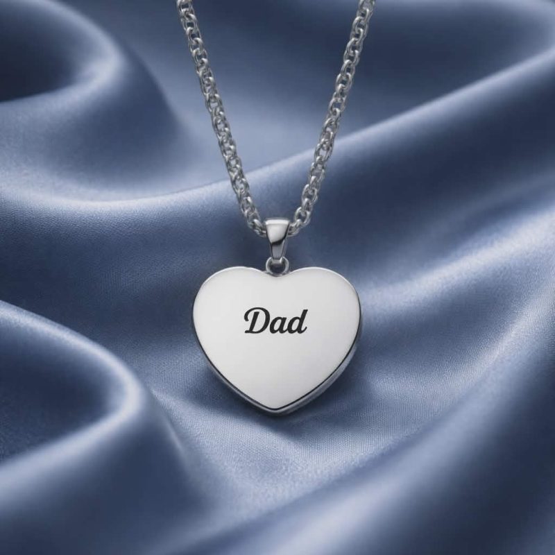 Sterling Silver Engravable Heart Necklace for Dad