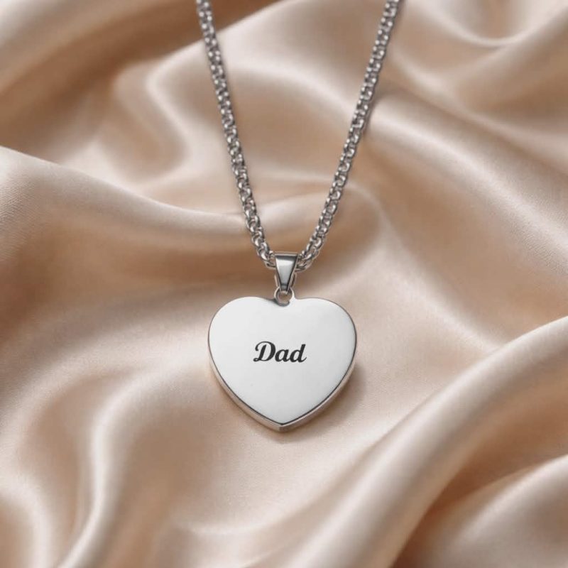 Sterling Silver Engravable Heart Necklace for Dad