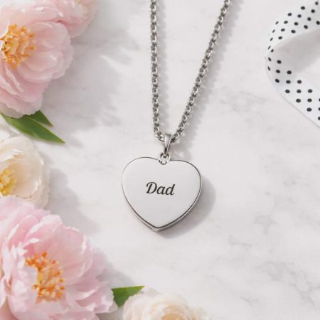 Sterling Silver Engravable Heart Necklace for Dad