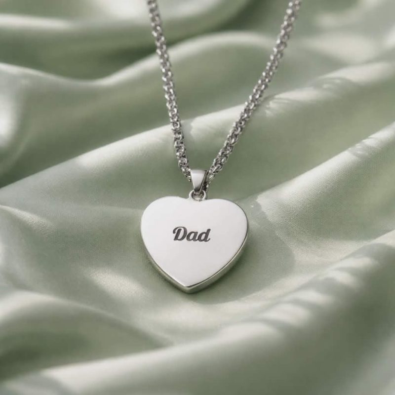 Sterling Silver Engravable Heart Necklace for Dad