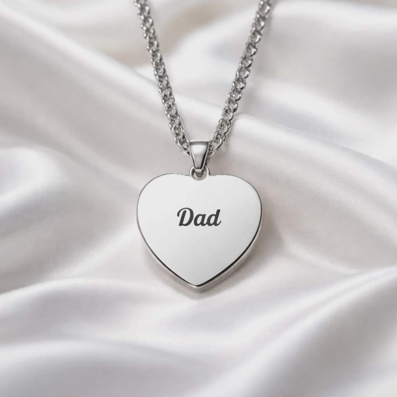 Sterling Silver Engravable Heart Necklace for Dad