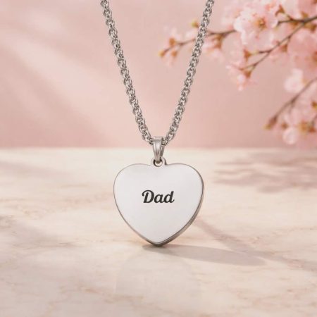 Sterling Silver Engravable Heart Necklace for Dad