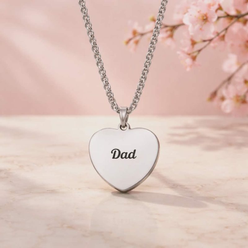 Sterling Silver Engravable Heart Necklace for Dad