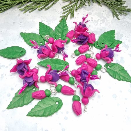 Fuchsia flower charm set craft supply beads