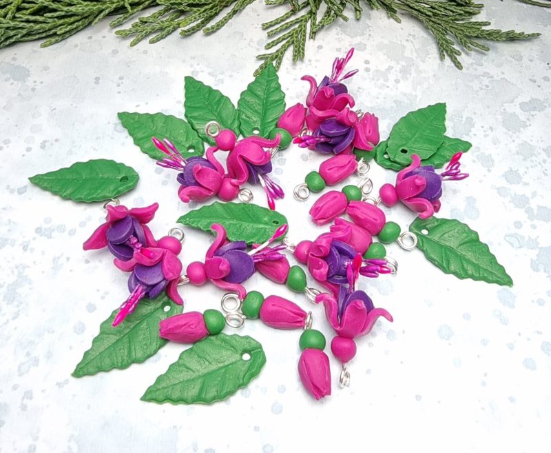 Fuchsia flower charm set craft supply beads