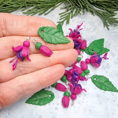Fuchsia flower charm set craft supply beads