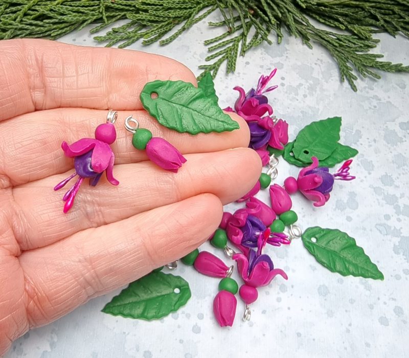 Fuchsia flower charm set craft supply beads