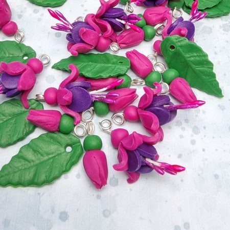 Fuchsia flower charm set craft supply beads