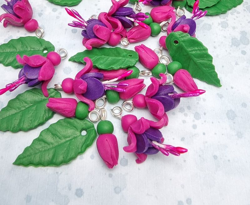 Fuchsia flower charm set craft supply beads