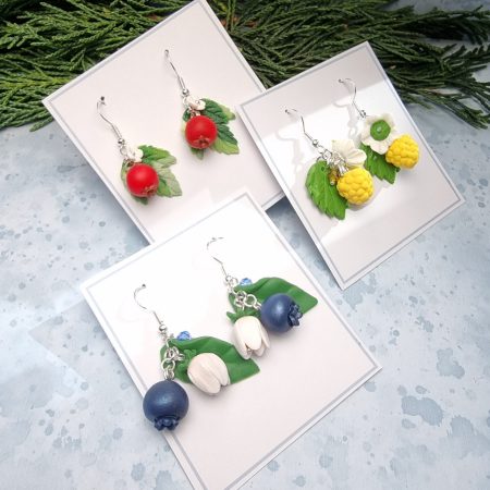 Handmade polymer clay blueberry raspberry redcurrant earrings