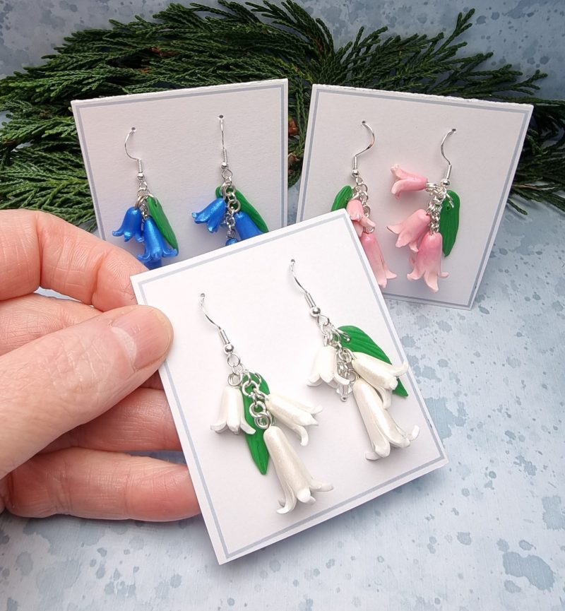 Bluebell delight earrings blue pink and white