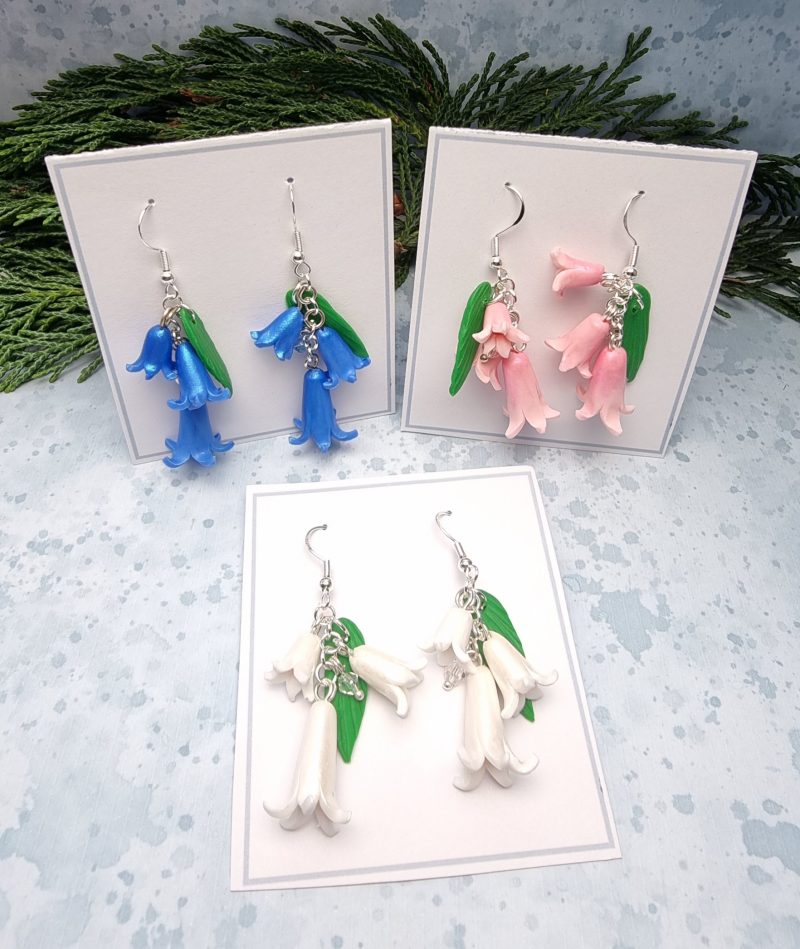 Bluebell delight earrings blue pink and white