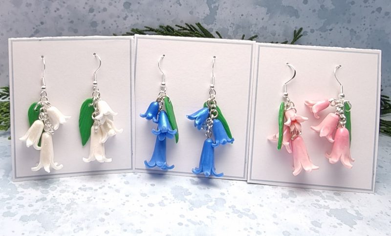 Bluebell delight earrings blue pink and white