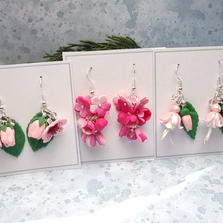 Pretty in pink earrings cherry blossom Fuchsia cluster