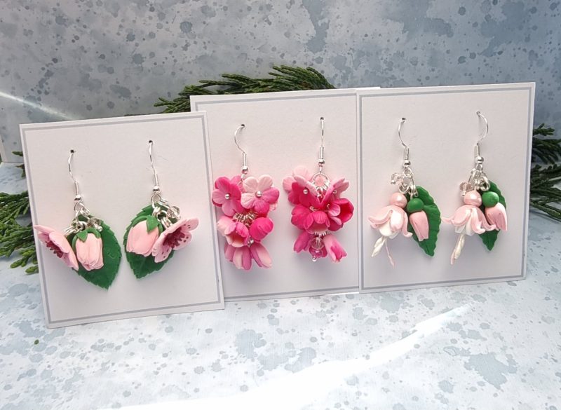 Pretty in pink earrings cherry blossom Fuchsia cluster