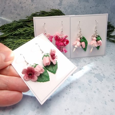 Pretty in pink earrings cherry blossom Fuchsia cluster