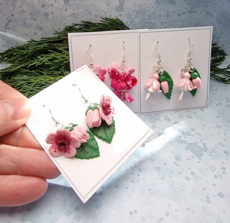 Pretty in pink earrings cherry blossom Fuchsia cluster