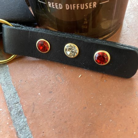 Red and clear crystal Italian leather keyring