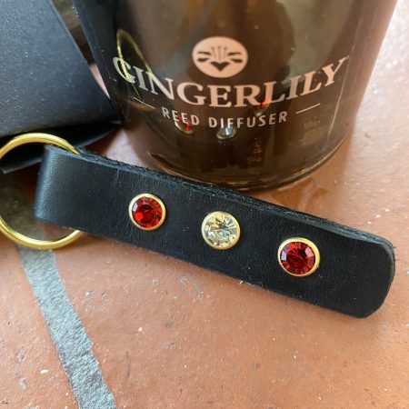 Red and clear crystal Italian leather keyring