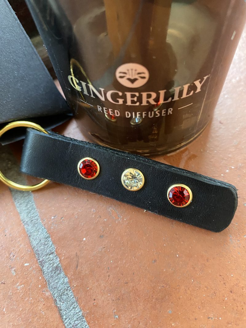 Red and clear crystal Italian leather keyring