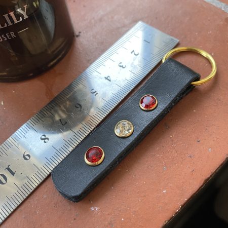 Red and clear crystal Italian leather keyring
